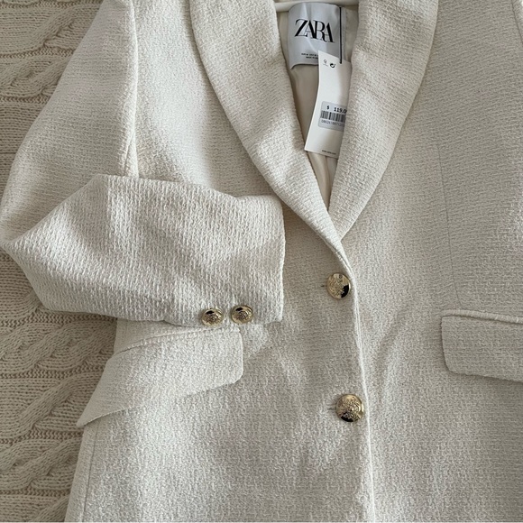 Zara Ecru Textured Coat Jacket With Golden Button - Picture 5 of 10